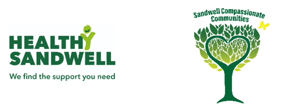 The logo for Healthy Sandwell and the logo for Sandwell Compassionate Communities